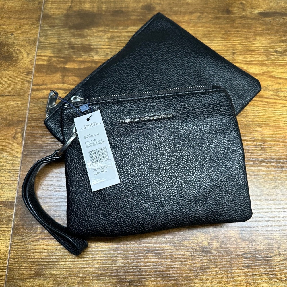French Connection‎ Lara Pebble Double Slim Pouches Wristlet Black FCWH24210-BLAK